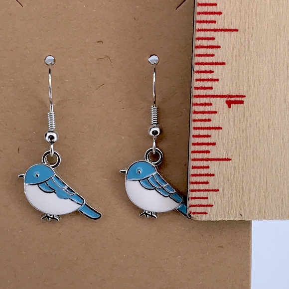 Blue and White Bird Earrings - Picture 2 of 2